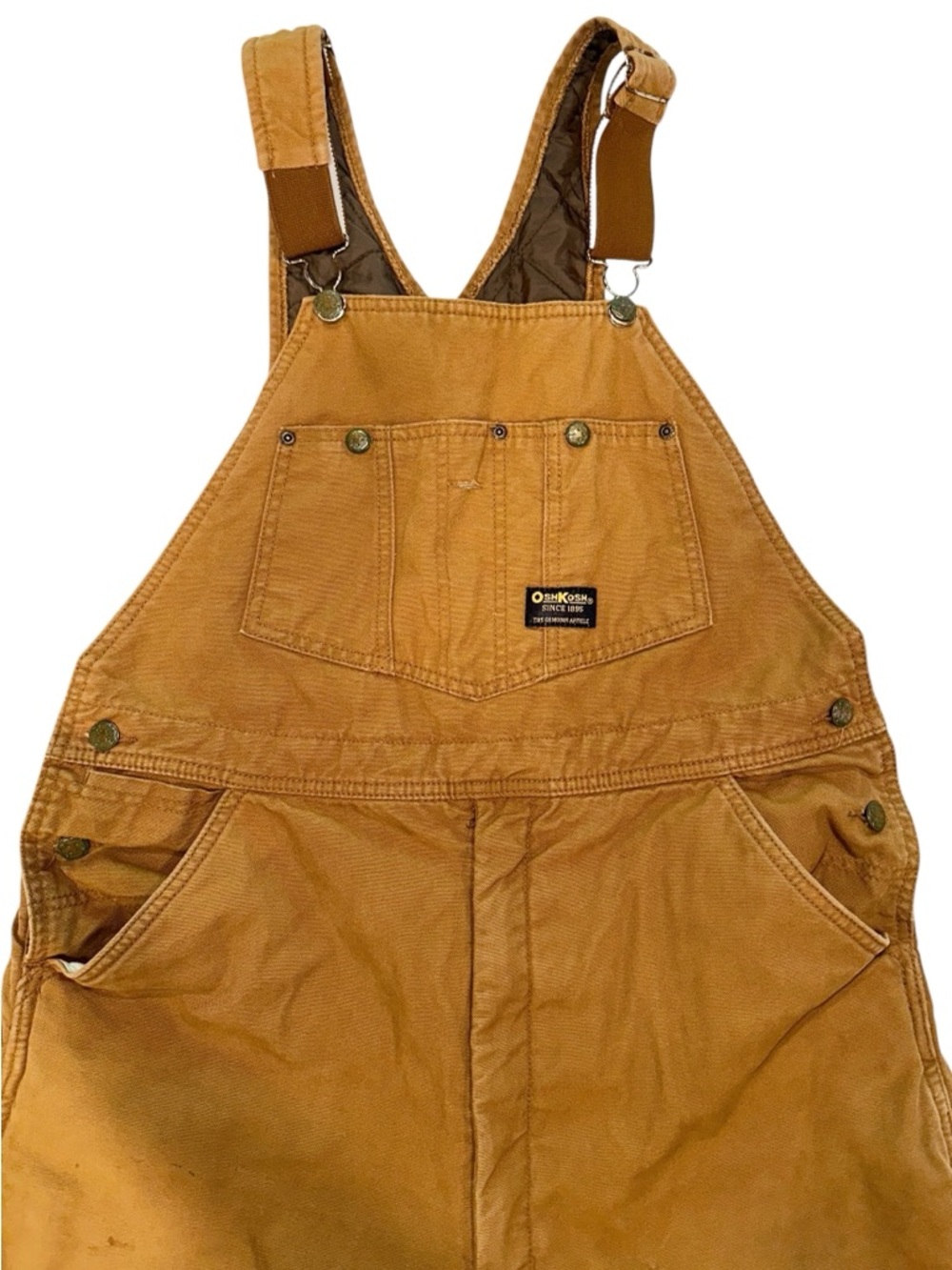 Vtg Y2K Thrashed Overalls Oshkosh Bgosh Vestbak Brown Quilted Utility Bibs 36x34 - Picture 5 of 16